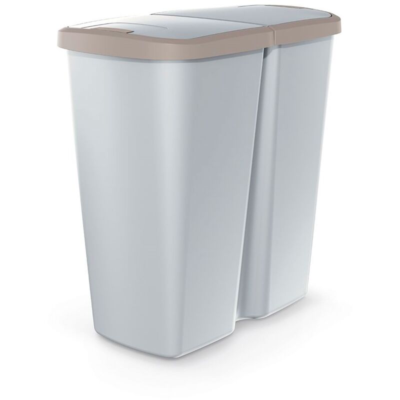 Keden - Poubelle avec 2 couvercles indépendants 45L Compacta q duo 48X28X51 cm - Blanc Marron