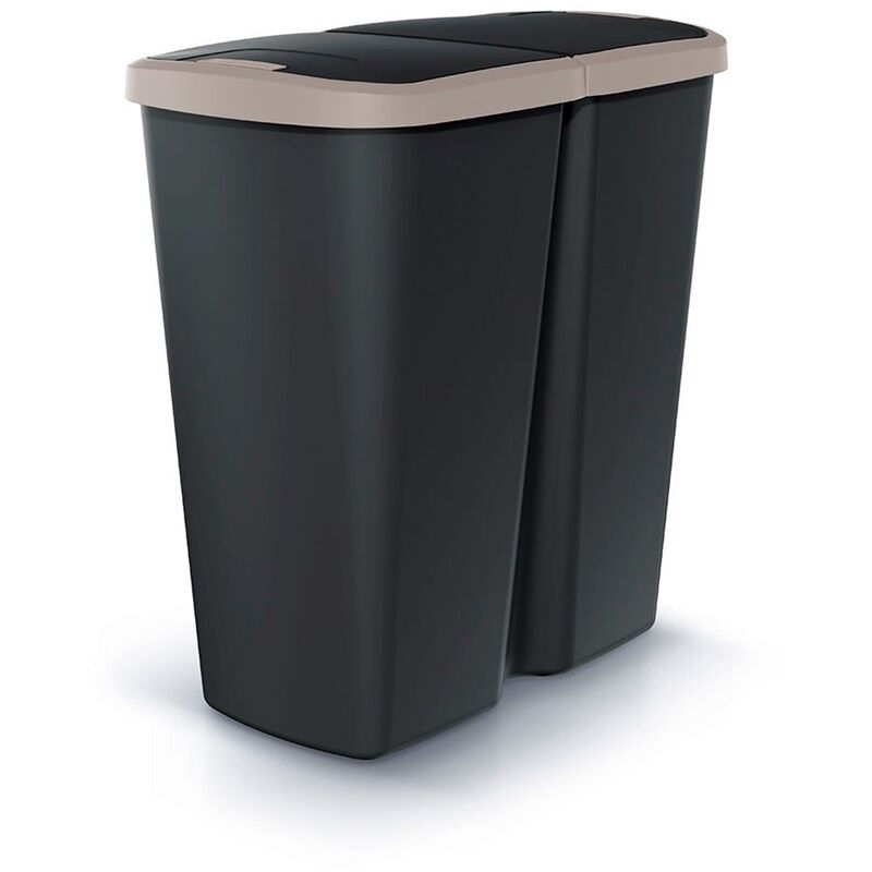 Poubelle avec 2 couvercles indépendants 45L Compacta q duo 48X28X51 cm - Noir Marron - Keden