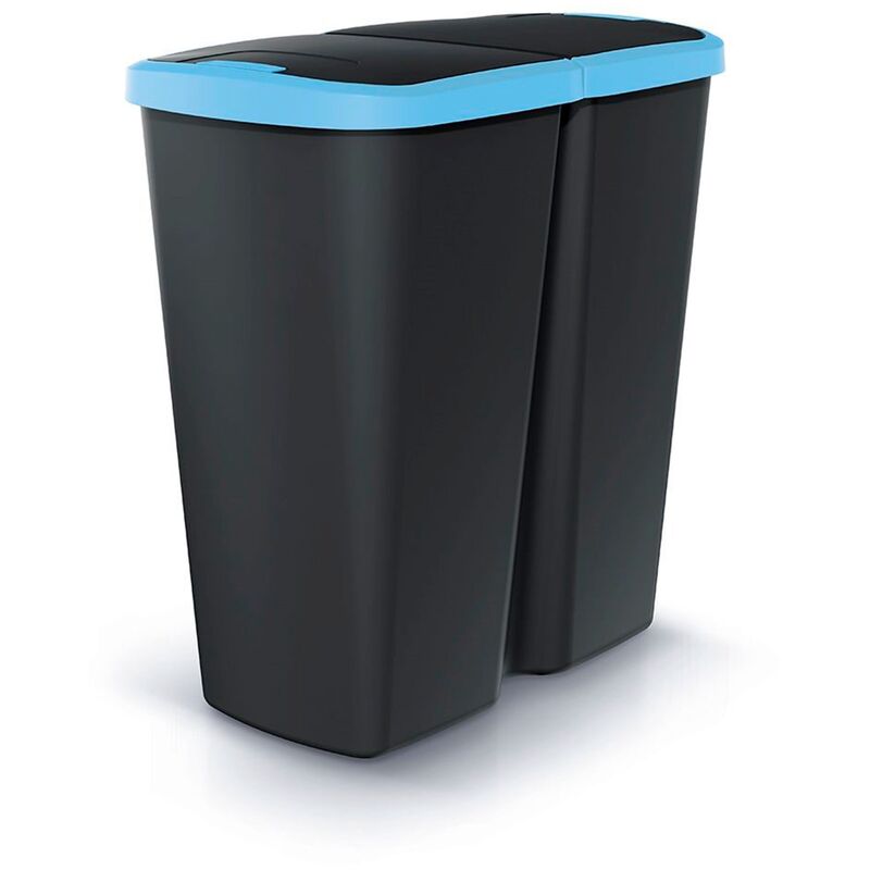 Poubelle avec 2 couvercles indépendants 45L Compacta q duo 48X28X51 cm - Noir Blue - Keden