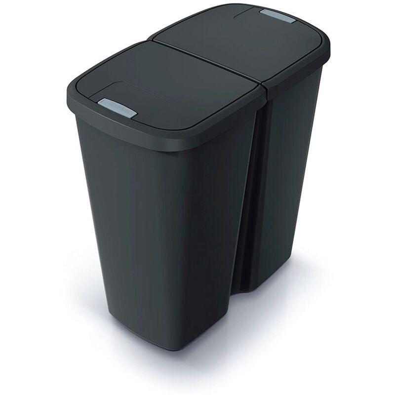 Keden - Poubelle avec 2 couvercles indépendants 45L Compacta q duo 48X28X51 cm - Noir