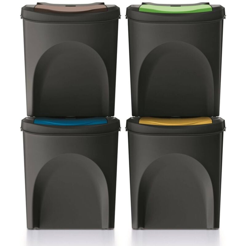 Keden - Lot de 4 poubelles sortibox 100% plastique recyclé, noir, 100L