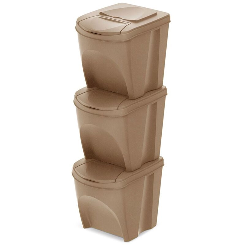 Keden - Sortibox Lot de 3 poubelles pour le recyclage avec rabat 25L chacun 39x29x45 cm - Marron