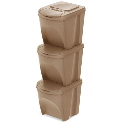 KEDEN Sortibox Lot de 3 poubelles pour le recyclage avec rabat 25L chacun  39x29x45 cm