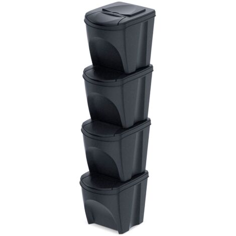 KEDEN Sortibox Lot de 4 poubelles pour le recyclage avec rabat 25L chacun  39x29x51 cm