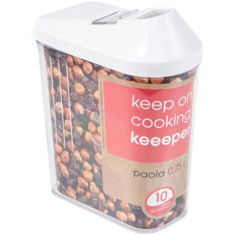 keeeper Contenitore per Alimenti Sfusi, Coperchio Dosatore Regolabile, Plastica, 750 ml, 10,5 x 5,5 x 17 cm, Paola, Bianco