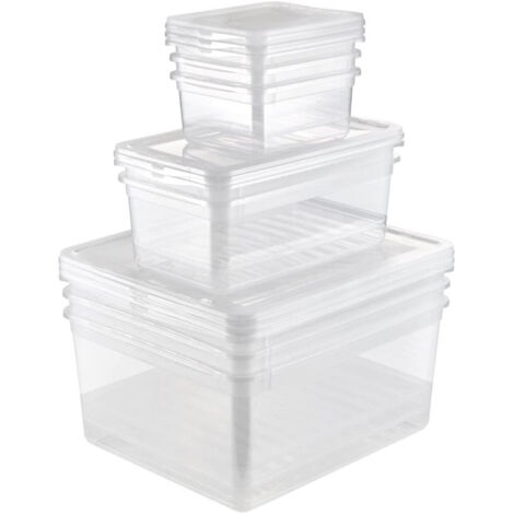keeeper Set 8 Cajas de almacenaje: 3x1,7 L + 2x5,6 L + 3x18 L, Plástico, Natural Transparent