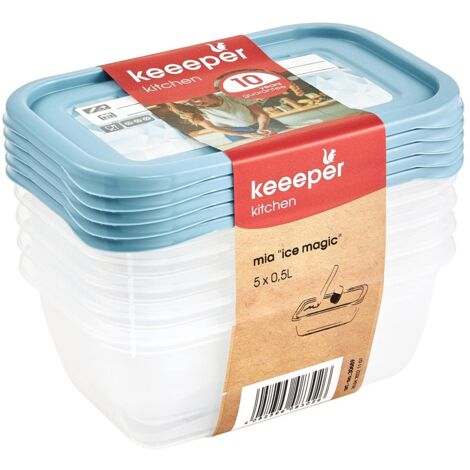 keeeper Set di 5 Contenitori per Congelare Alimenti, Coperchio su cui Scrivere, 5 x 500 ml, 15,5 x 10,5 x 6 cm, Mia Magic Ice, Nordic Blue (Blu)