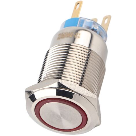 Keenso Auto LED Drucktaste, 19mm 12-24V LED selbstsichernde Taste Wasserdicht Startknopf Metall Runde Schalter Druckschalter 1NO1NC (rot)