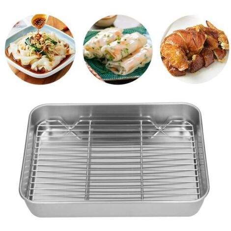 KEENSO Plat à rôtir avec grille, acier inoxydable, facile à nettoyer pour cuisson au four