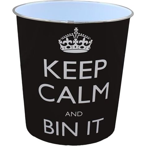Keep Calm and Bin It, Black Waste Paper Bin, 100% Polypropylene