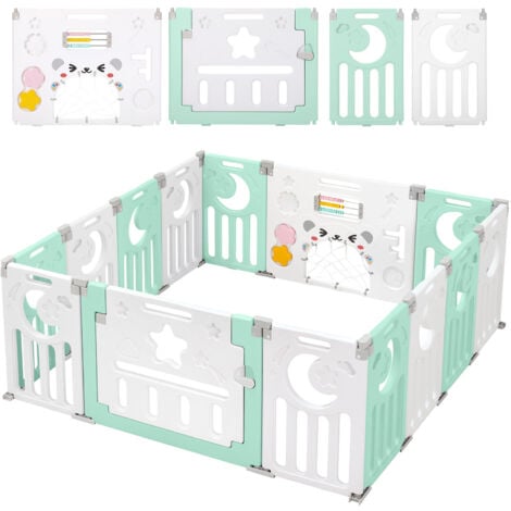 Keep Parc Bebe En Plastique 14 Elements Porte Barriere Securite Enfant Pliable Vert Et Blanc