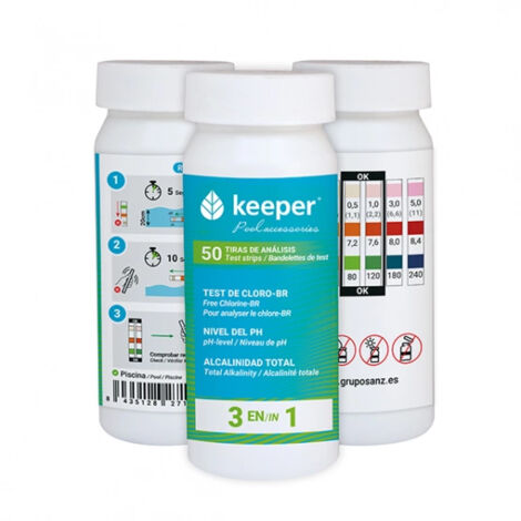 Keeper bote 50 tiras análisis medidor cloro/ph/alkalinity piscinas