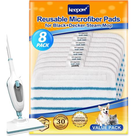 KEEPOW 8 Lingettes Microfibres pour Black and Decker Steam Mop FSMP20, FSM1630, FSM1616, FSMH13E5, FSM1321, FSM1605, FSMH13151SM, Chiffon Microfibre Recharge