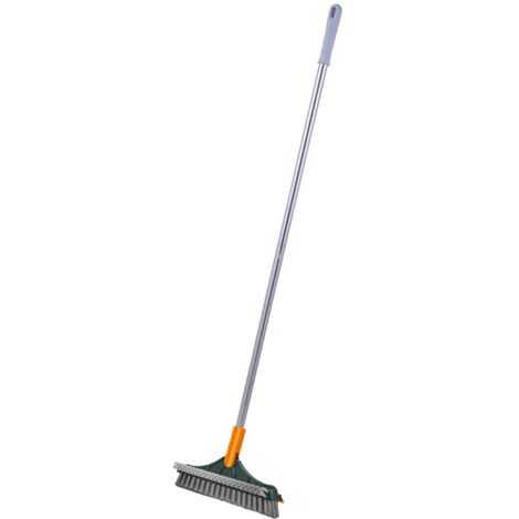 Kehrschaufel und Besen mit 3 Funktionen, langem 112 cm Stiel, 120° drehbar, mehrlagigen PVC-Bürsten, 1-teilig, ABS, Grau-Weiß