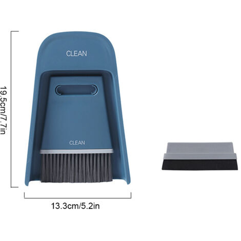 Kehrset mit Besen und Kehrschaufel – Mini-Reinigungsset für Schreibtisch und Tastatur mit steifer Bürste, 19,5 cm PP – Marineblau (Bürste, Abzieher, steife Bürste)