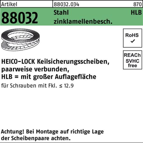 Keilsicherungsscheibe R 88032 HLB-22 Stahl zinklamellenb. breit 50St. HEICO 50 Stk