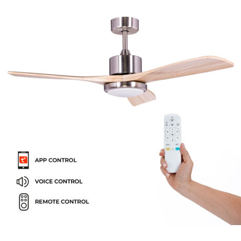 Kekai Tramontana DC Deckenventilator 132x40cm 55W Silber mit Holzflügeln, dimmbarem Licht, Timer und Smart App