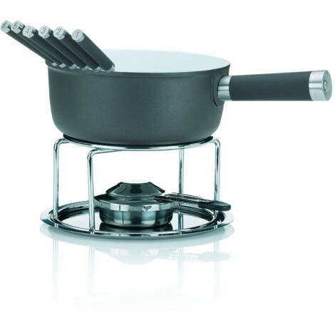 Kela 16564, Set per fonduta, 10 Pezzi, Rivestimento in Ceramica, Ghisa di Alluminio, Adatto a Piani a induzione, 1 l, Lancy, Grigio, Aluminum, 2 Litri
