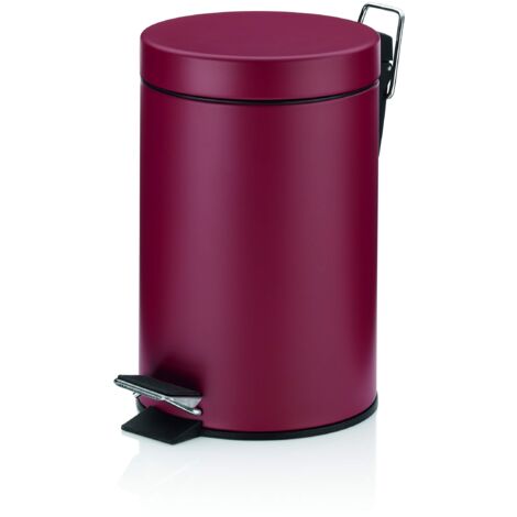kela bidone cosmetico rosso 3l, bidone a pedale in metallo per il bagno, bidone per i rifiuti del bagno con contenitore interno e maniglia per il trasporto, MONACO, rosso lampone opaco