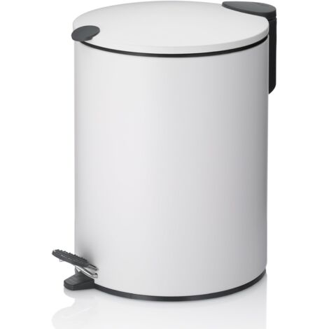 kela bidone per cosmetici 5l bianco opaco, coperchio con chiusura silenziosa, bidone a pedale per bagno MATS, bidone per rifiuti da bagno con contenitore interno e maniglia per il trasporto