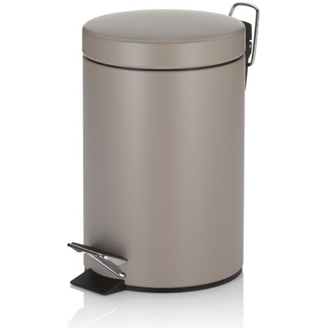 kela bidone per cosmetici marrone 3l, bidone a pedale in metallo per il bagno, bidone per i rifiuti del bagno con contenitore interno e maniglia per il trasporto, MONACO, marrone cashmere opaco