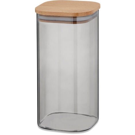 Bocal de conservation en verre couvercle en bois 1.9 litres Couleur  incolore Cmp