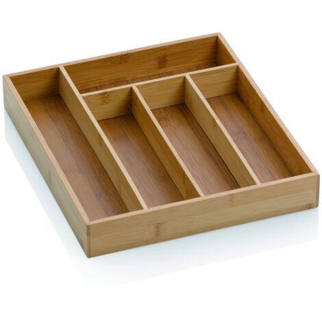 Kela portaposate in bambù 30 x 34 x 5 cm, Inserto 5 Scomparti, KALMA, organizzatore per cassetti da Cucina, Wood, Brown