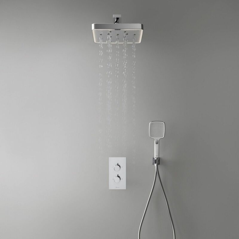 BubbleSpa Thermostatic Concealed Mixer Shower Set Wall Drencher Rain Head - Silver - Kelda