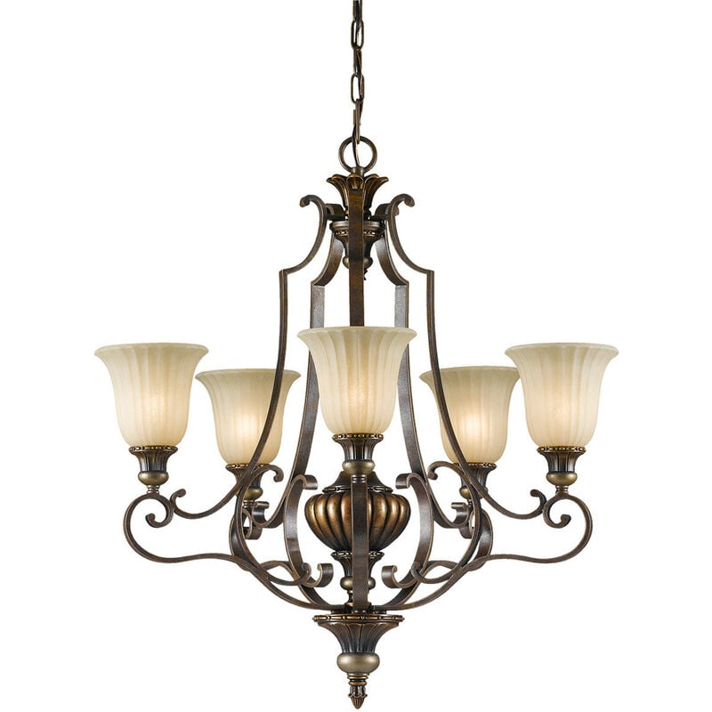 Kelham Hall - 5 Light Multi Arm Chandelier Bronze, Gold Finish, E27 - Elstead