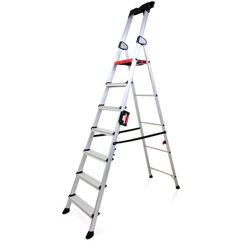 KELI - Échelle Pliable 7 Marches, Escabeau, Marchepied, Aluminium Robuste, Qualité Professionnelle, Poignée de Transport