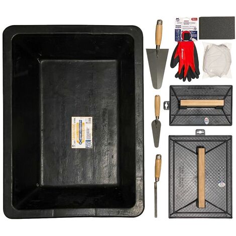KELI - Kit Complet 10 Outils Maçonnerie & Carrelage: Auge, Taloches, Truelles, Gants, Eponge, Masques