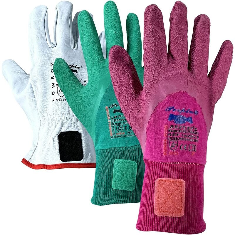 Keli - Lot 3 Paires de Gants Jardinage, 2 Paires Rosier/Epineux & 1 Paire Cuire de chèvre Forme Américaine, Breveté nolost, SuperGrip, Manutention