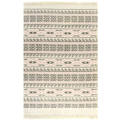 vidaXL Kelim-Teppich Baumwolle mit Muster Grau/Rosa - 120x180 cm