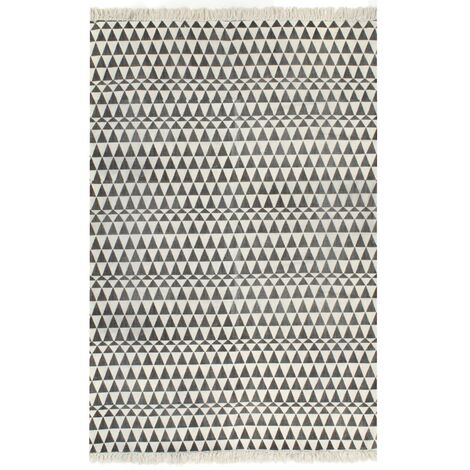vidaXL Kelim-Teppich Baumwolle mit Muster Schwarz/Weiß 1 - 120x180 cm