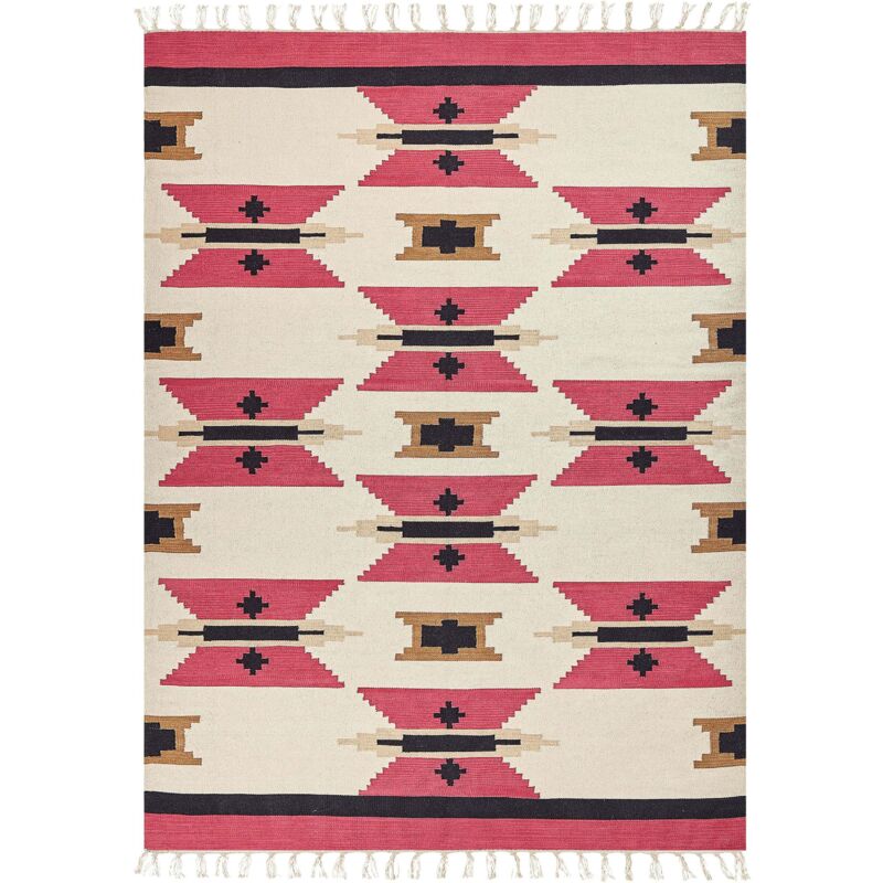 Beliani Kelim-teppich Mehrfarbig Baumwolle 160 X 230 Cm Mit Fransen Geometrischem Muster Handgewebt Zweiseitig Läufer Modern Wohnzimmer Schlafzimmer