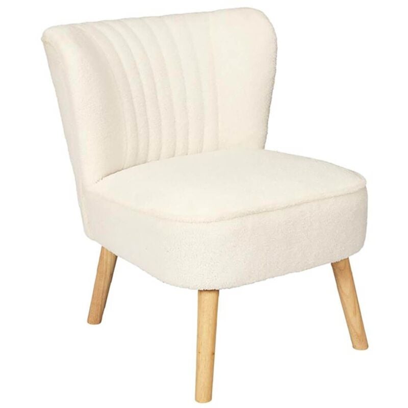 Altobuy - kelios - Fauteuil en Tissu Bouclettes Blanc Pieds Bois Naturel