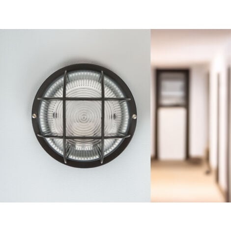 SMARTWARES Kellerleuchte / Außenleuchte rund, schwarz mit Sicherheitsgitter Ø 18,5cm