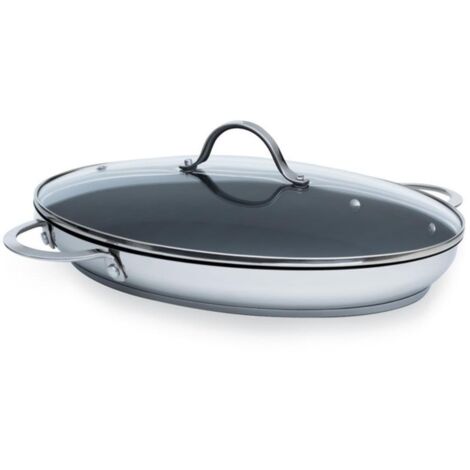 Kelomat Fischpfanne Perfekt 38x26 cm mit Glasdeckel Edelstahl Induktion
