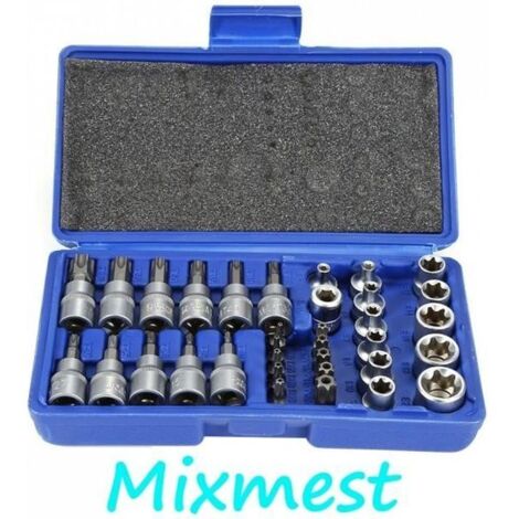 KELUODAE®, 34 douilles clé douille intérieur extérieur embout étoile torx, Jeu de clés à douille Avec coffret en plastique