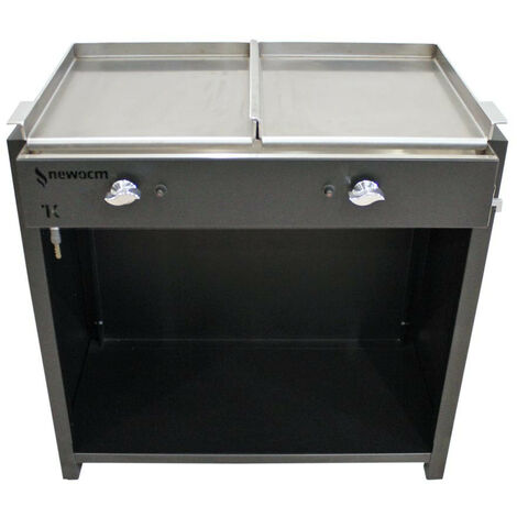 Piastra Barbecue Professionale a GAS Griglia Acciaio INOX liscia 5 mm per  Catering Ristoranti Street Food Pub per Cottura Arrosto 2 fuochi (Large