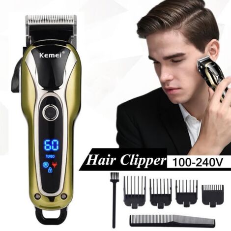 KEMEI LCD Tondeuse à Cheveux Sans Fil Rechargeable + Lame Inox. + 4 Peignes Outil Électrique