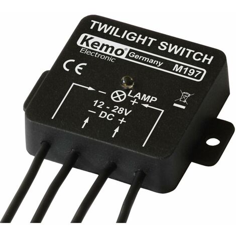 Kemo Interruttore crepuscolare M197 12 – 28 V/DC, max. 5 A. Accensione e spegnimento automatico al crepuscolo/avvio giornaliero. Per qualsiasi carico elettrico come lampadina, motore o LED