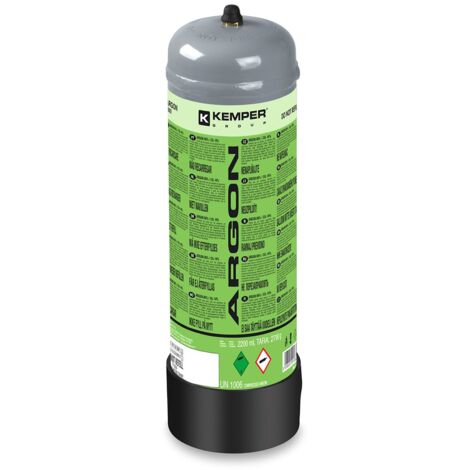 Kemper – Bouteille de gaz argon pur 2,2 litres 110 bar – Gaz jetable pour soudage MIG/MAG – Connexion M10 x 1 – Non rechargeable