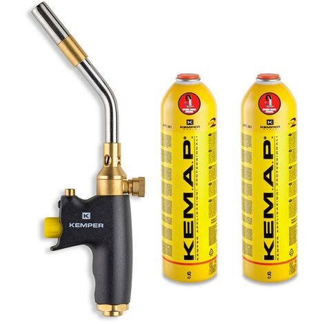 Kemper – Chalumeau soudeur à flamme bi-gaz – 2 bouteilles propane incluses – Allumage piézoélectrique – Température de flamme 2400°C