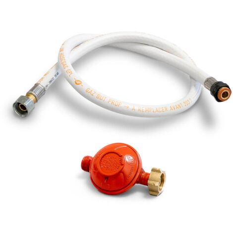Kemper – Détendeur gaz propane 37 mbar – Tuyau souple 1,00 m pour bouteilles 13 kg – Raccord robinet 21.7 – Pas de filetage 1.814 à gauche