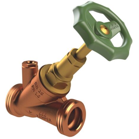 Kemper Standard Freistrom-Absperrventil mit Entleerstopfen G 1/4", DN 50 AG, PN 16, Rotguss/Messing, Figur 174 2G