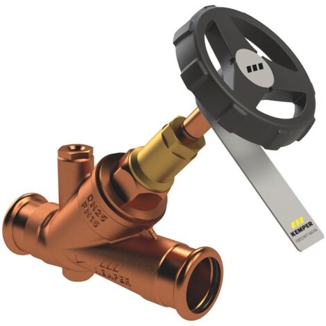 Kemper Weser Freistrom-Absperrventil mit Entleerstopfen G 1/4" Mapress, DN 15, PN 16, Rotguss, Figur 190 22