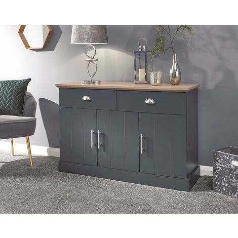 Kendal Modern Slate Blue With Oak Top & Silver Handles - Large Sideboard