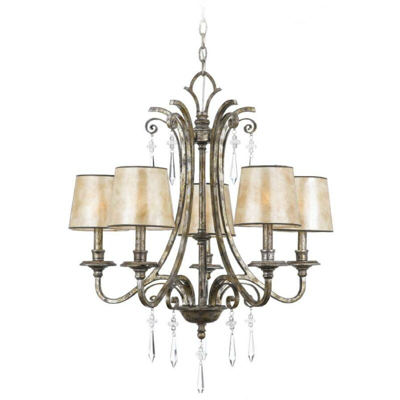 Elstead Lighting - Elstead Kendra - 5 Light Multi Arm Chandelier Mottled Silver Finish, E14