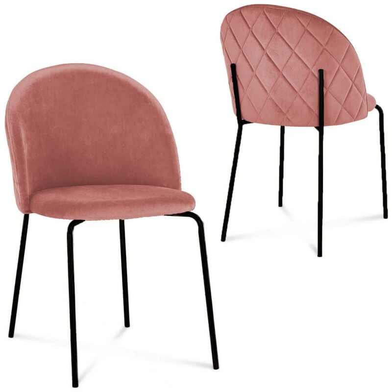 Deco In Paris - kenneth - Lot de 2 chaises design en velours rose pieds noirs kenneth